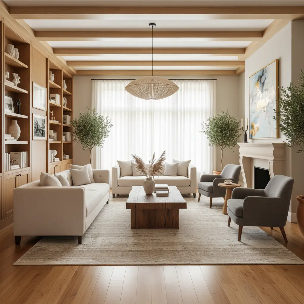 Spacious elegant living room interior