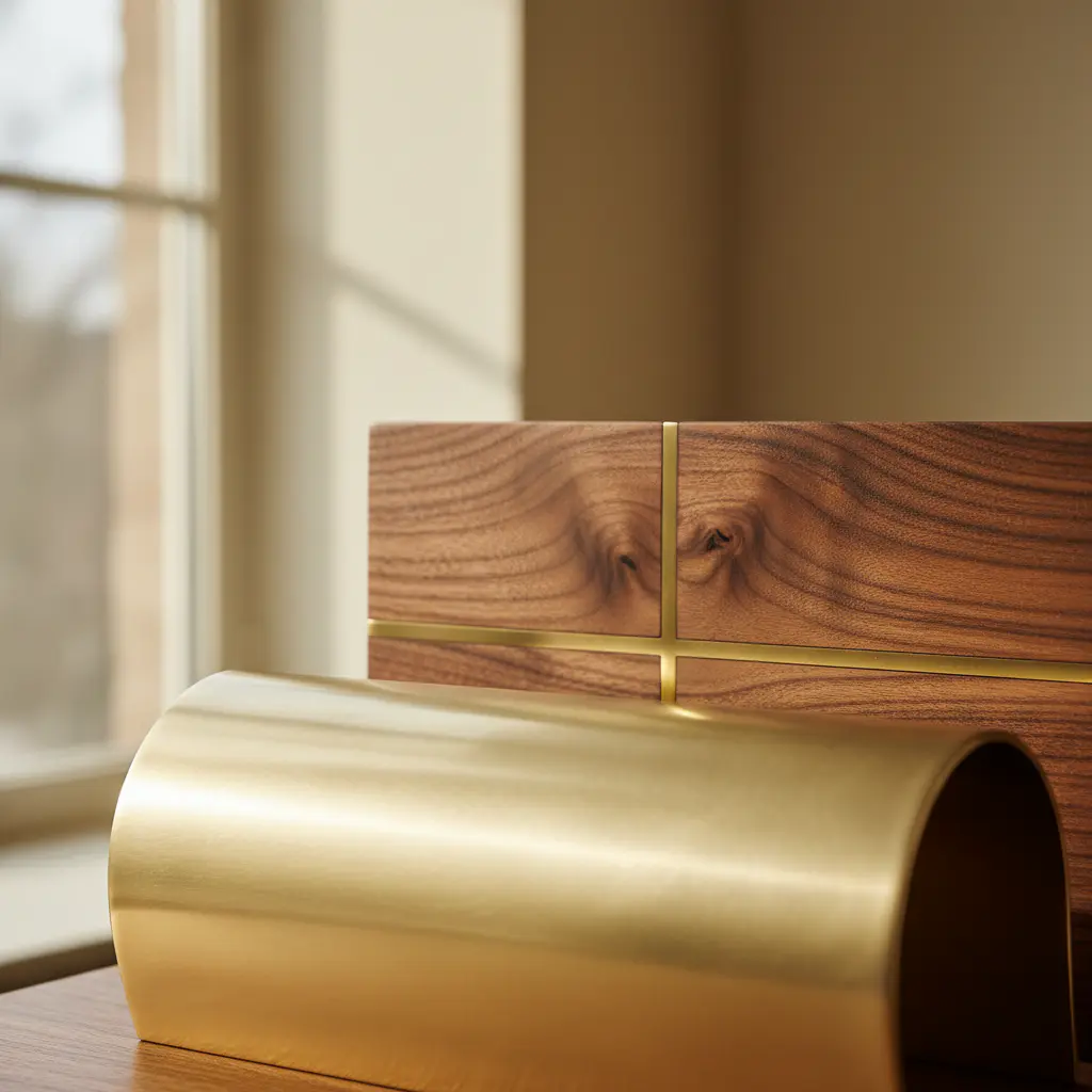 Wood grain and brass